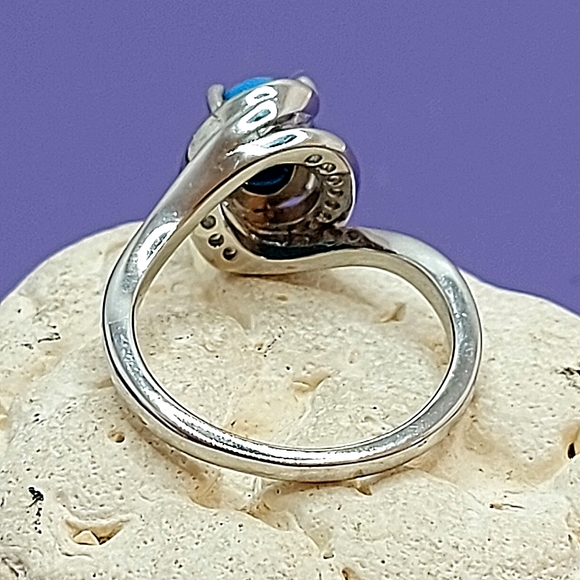 Natural Oval Blue Turquoise 8x6mm & Cz 925 Sterling Silver Ring Size 6 - Picture 5 of 10